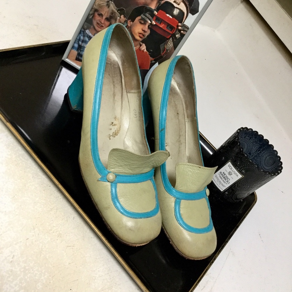 🍹✨Vintage 60’s Green & Teal Leather Heels✨🍹